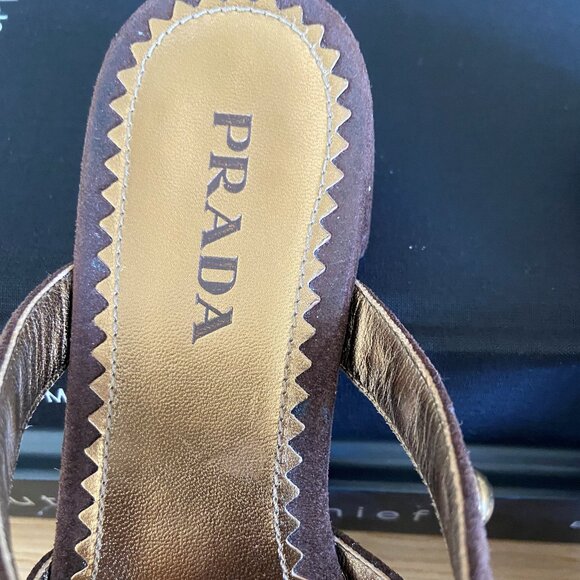 Brown Suede Prada Studded Sandals 36.5 - Picture 2 of 8